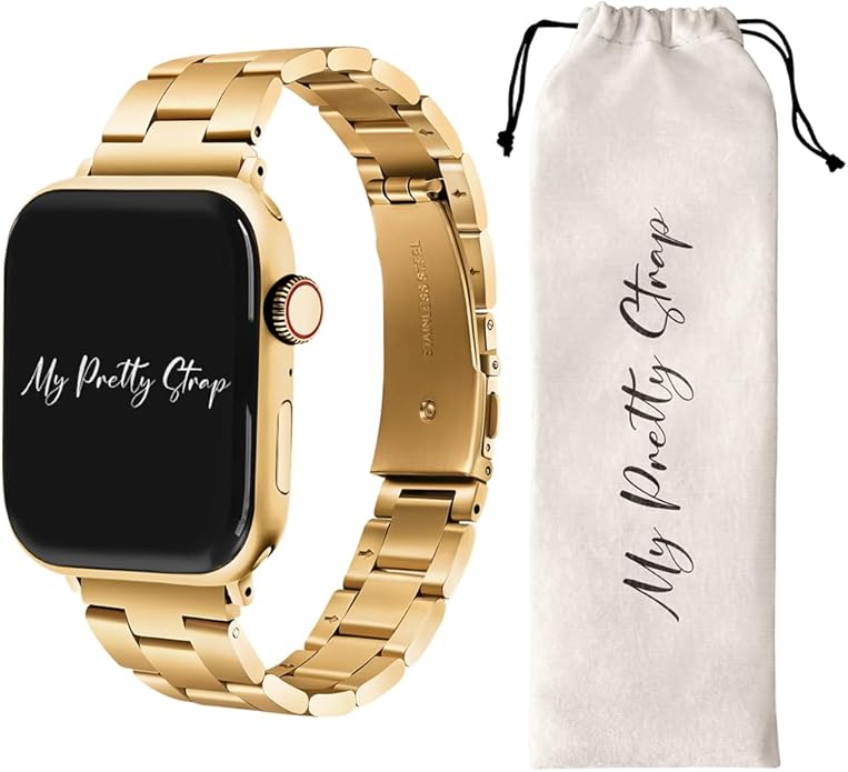 Dluxe Ave. My Pretty Strap Classic Vogue Band Compatible with Apple WATCH SE Series 9 8 7 6 5 4 3 2 1 42MM / 44MM / 45MM / 49MM Stainless Steel Metal Gold for Women