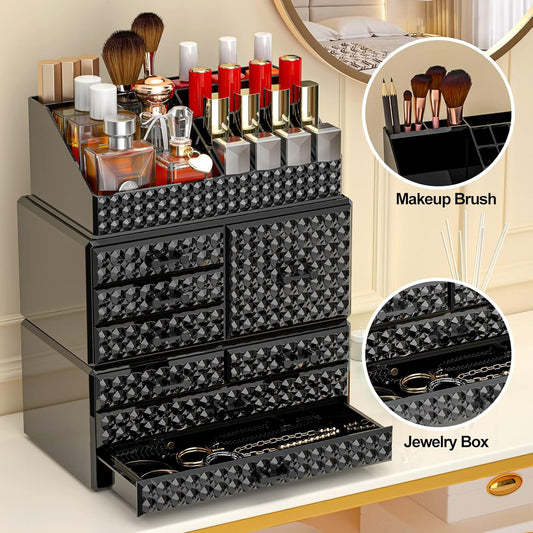 Dluxe Ave. 2 Pack Stackable Makeup Organizer with Drawers Vanity and Bathroom Accessories