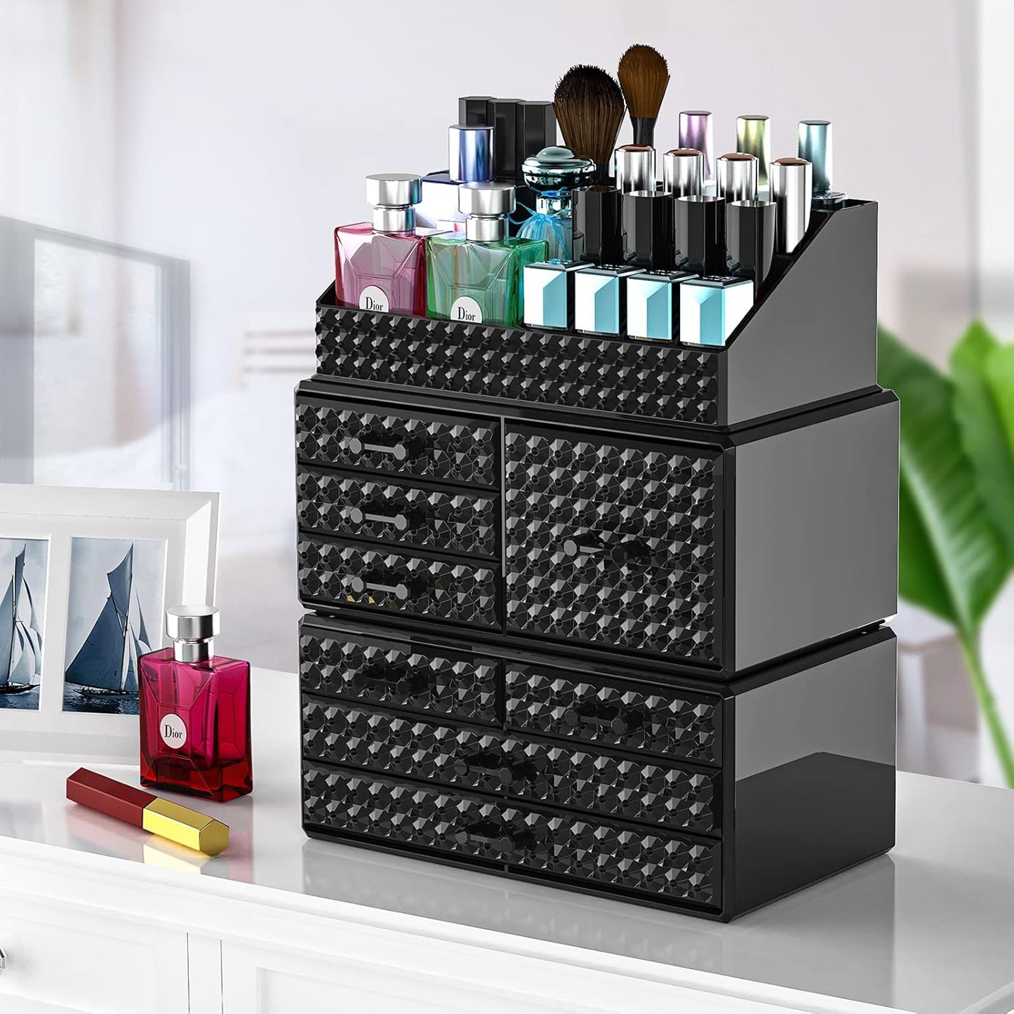 Dluxe Ave. 2 Pack Stackable Makeup Organizer with Drawers Vanity and Bathroom Accessories