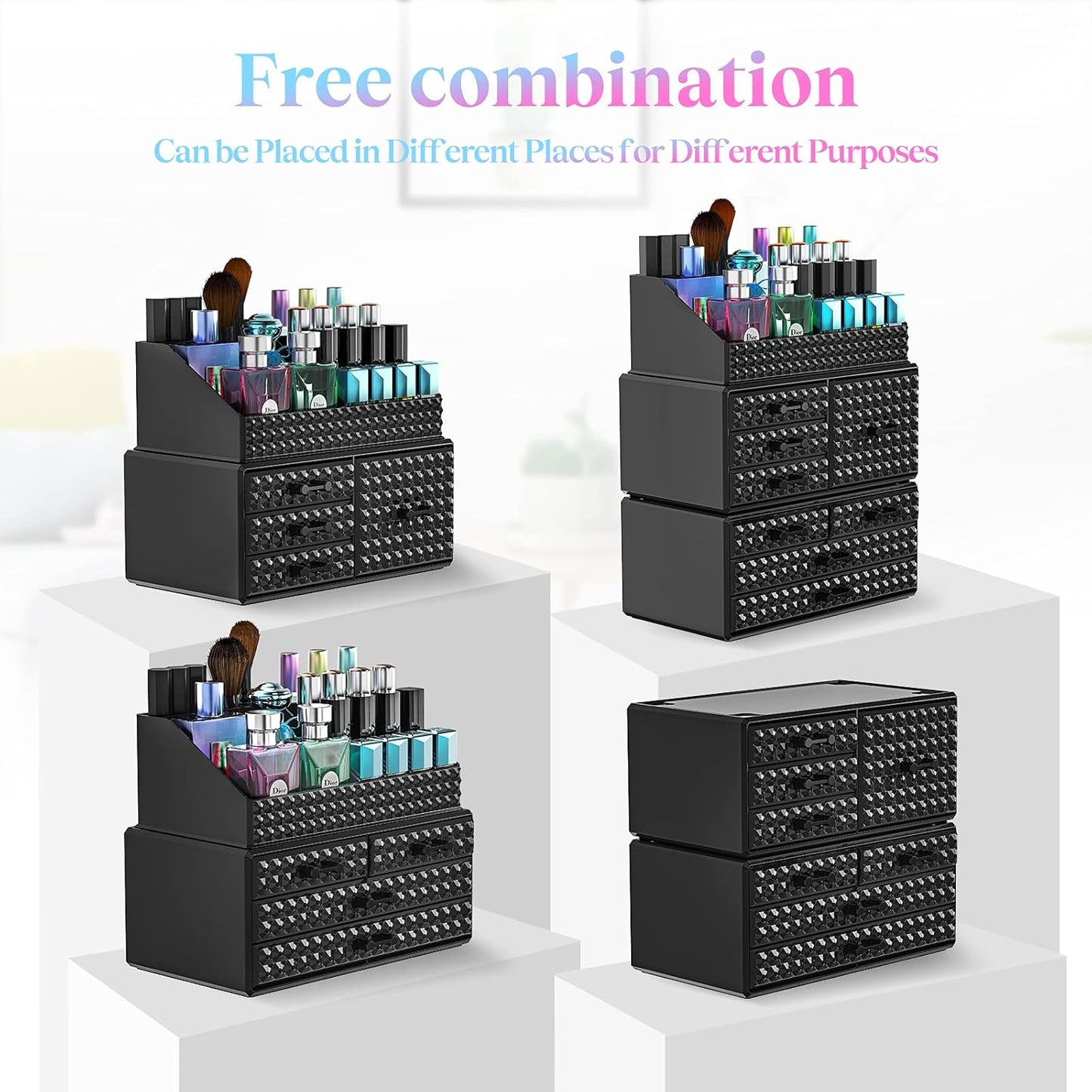 Dluxe Ave. 2 Pack Stackable Makeup Organizer with Drawers Vanity and Bathroom Accessories