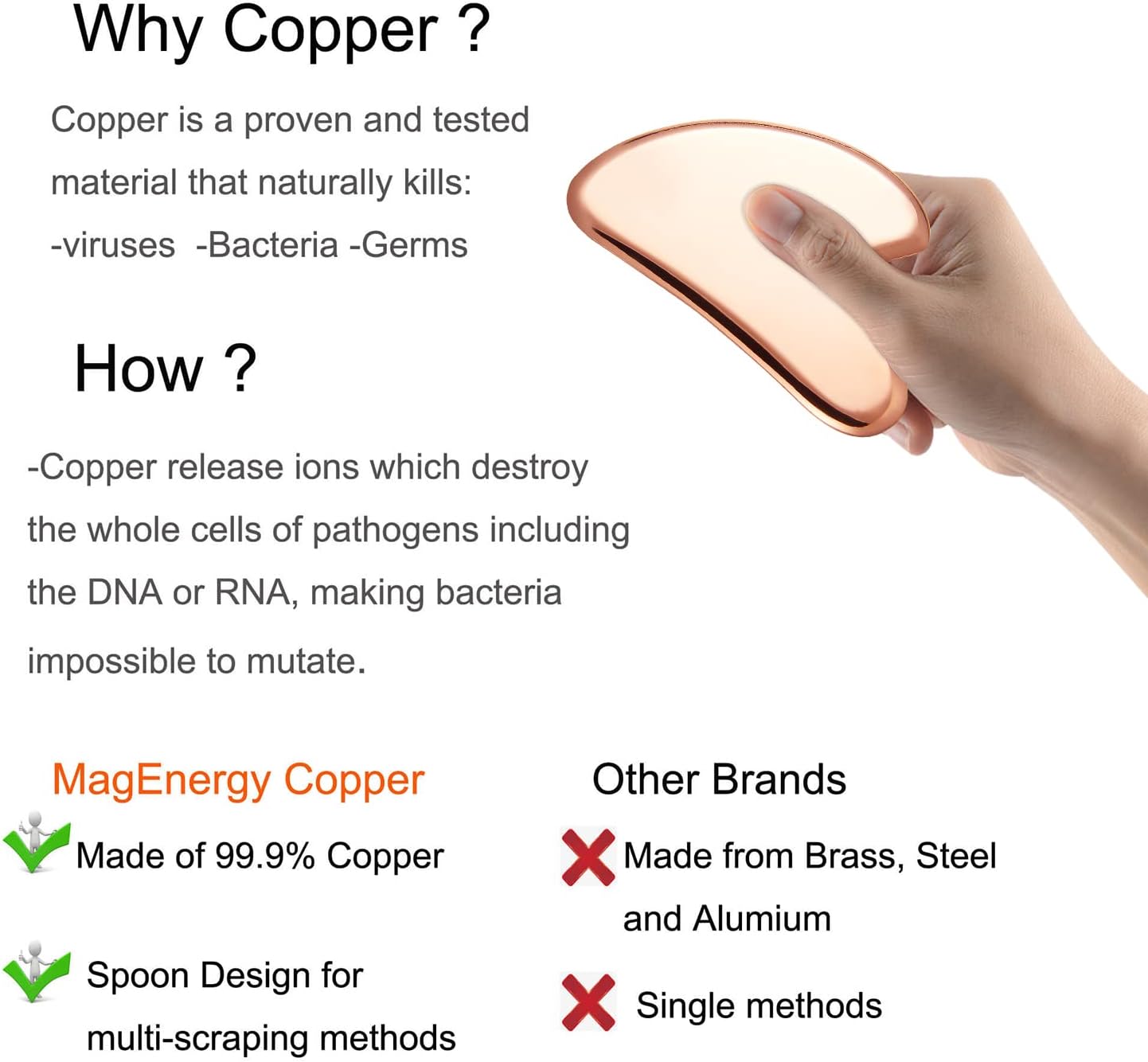 Dluxe Ave. MagEnergy Gua Sha Tool Pure Copper Scraping Facial Massager Guasha Board for Neck and Face Special Gifts for Grandparents Parents Friends