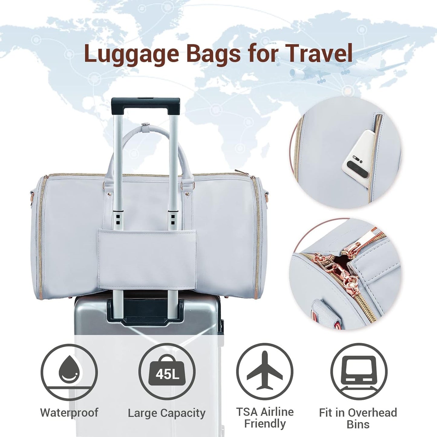 Dluxe Ave. Convertible Suit Travel Bag/ Carry On with Toiletry Pocket/ 2 in 1 Foldable/ Blue