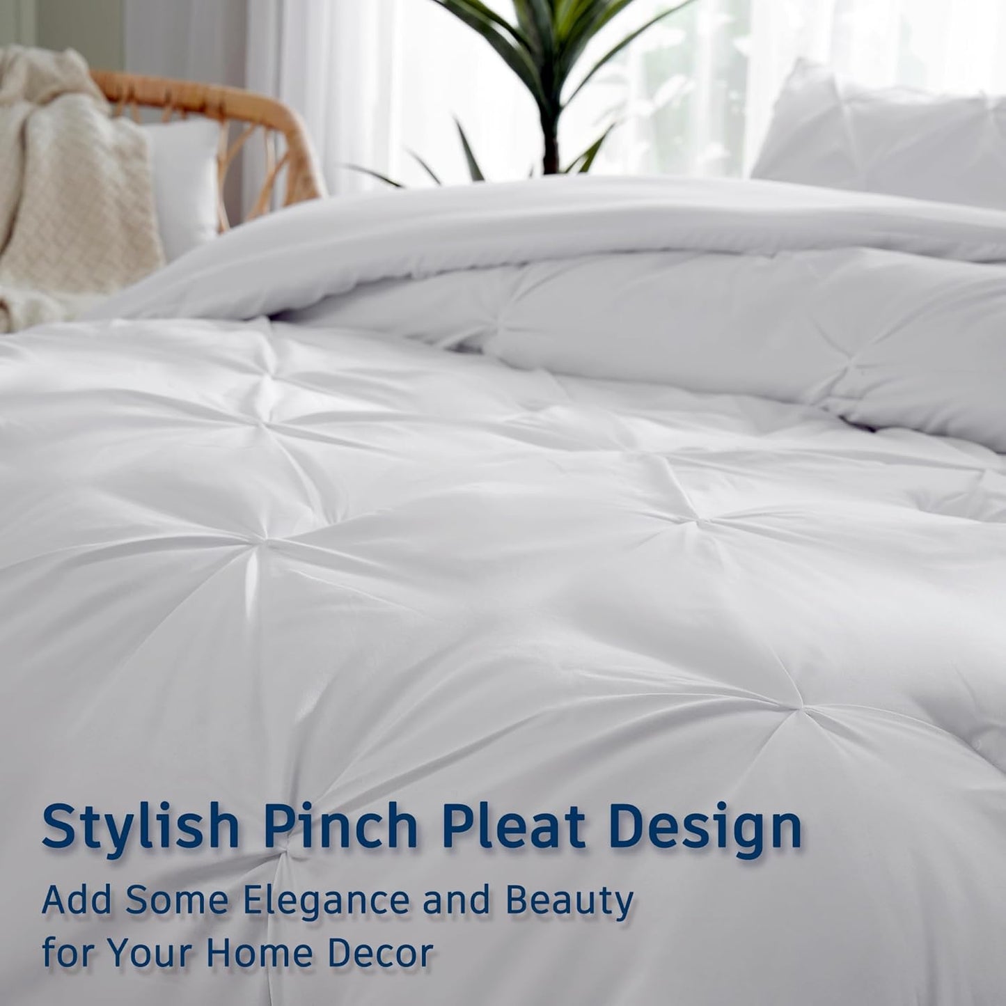 Dluxe Ave. ( KING ) 3 Pcs Comforter Set, Pintuck Bedding, for All Season/ White