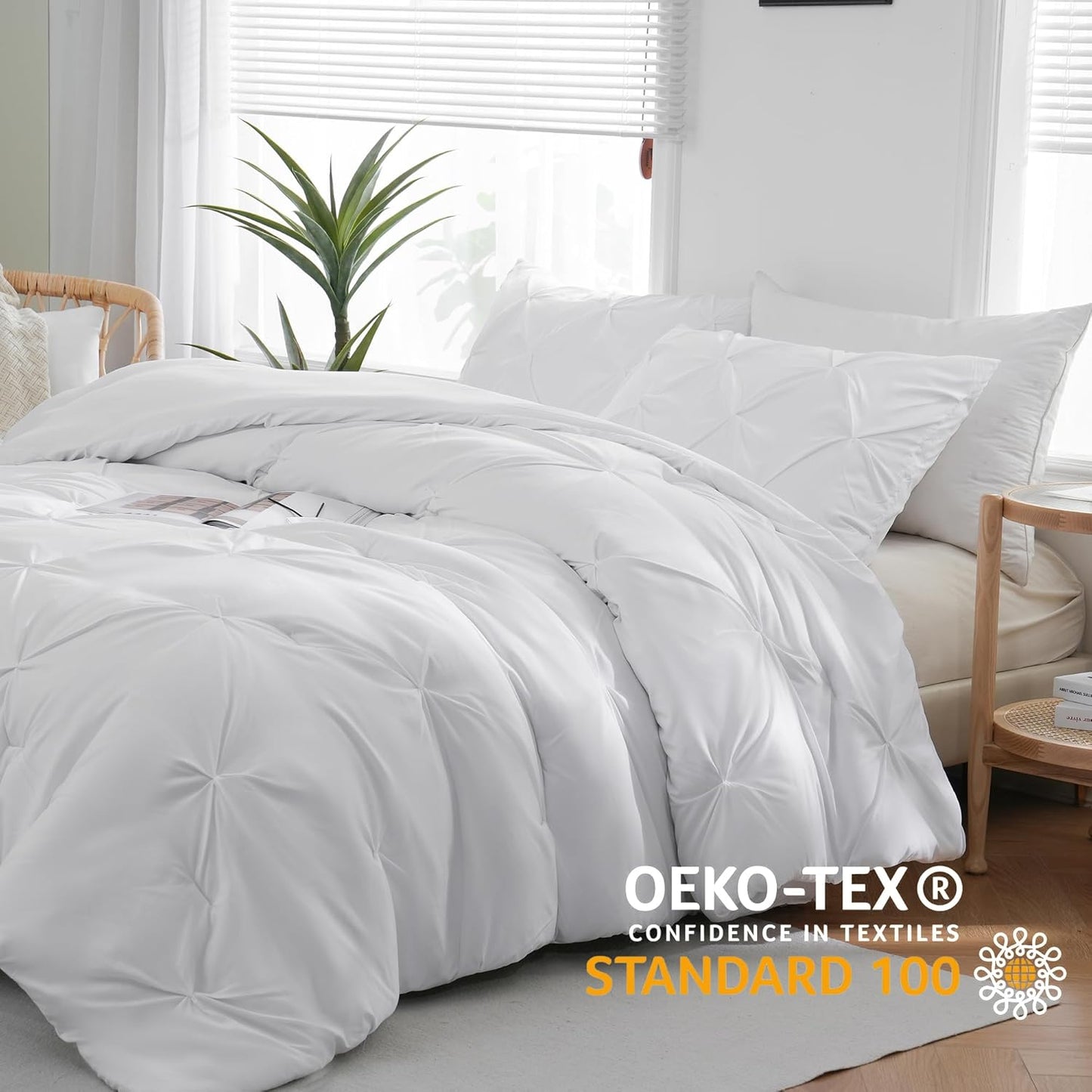 Dluxe Ave. ( KING ) 3 Pcs Comforter Set, Pintuck Bedding, for All Season/ White
