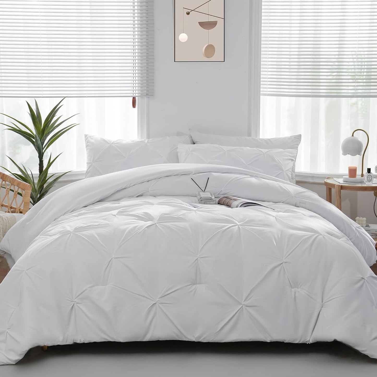 Dluxe Ave. ( KING ) 3 Pcs Comforter Set, Pintuck Bedding, for All Season/ White