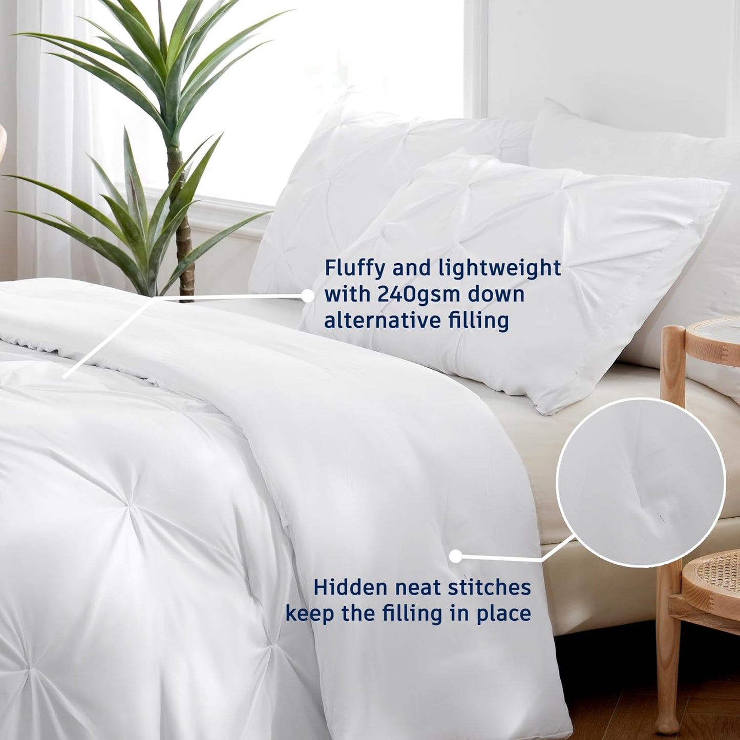 Dluxe Ave. ( KING ) 3 Pcs Comforter Set, Pintuck Bedding, for All Season/ White