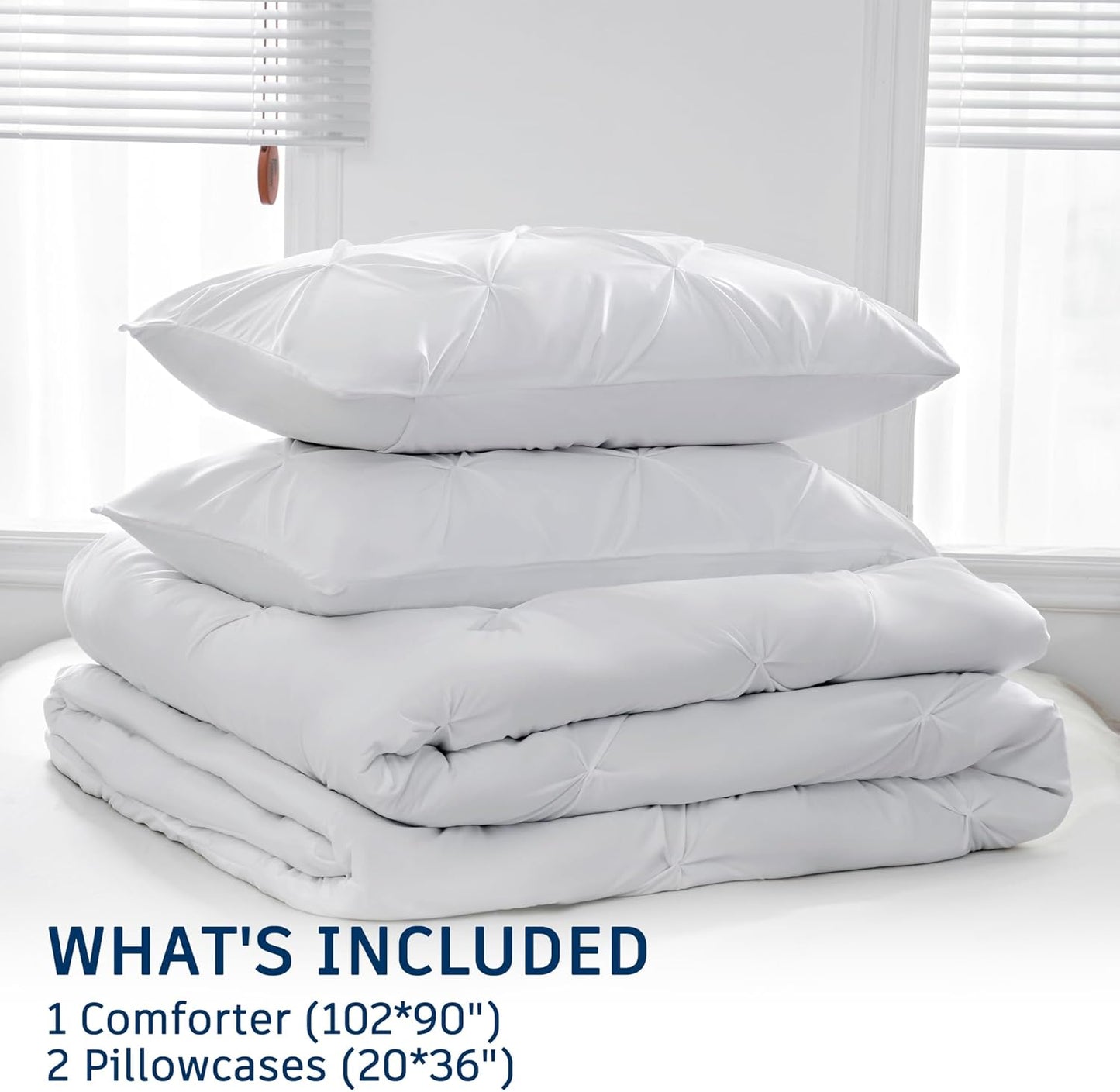 Dluxe Ave. ( KING ) 3 Pcs Comforter Set, Pintuck Bedding, for All Season/ White