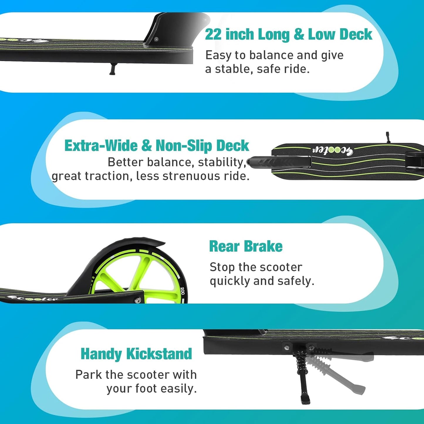 Dluxe Ave. BELEEV V5 Scooters for Kids 6 Years and up Folding Kick Scooter 2 Wheel for Adults Teens Commuter Scooter up to 220lbs(Green)