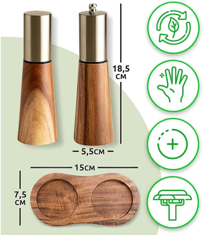 Dluxe Ave. KOCHIRAKOSO Gold Salt Shaker and Pepper Grinder SetStainless Steel Manual Salt Shaker and Pepper Mill
