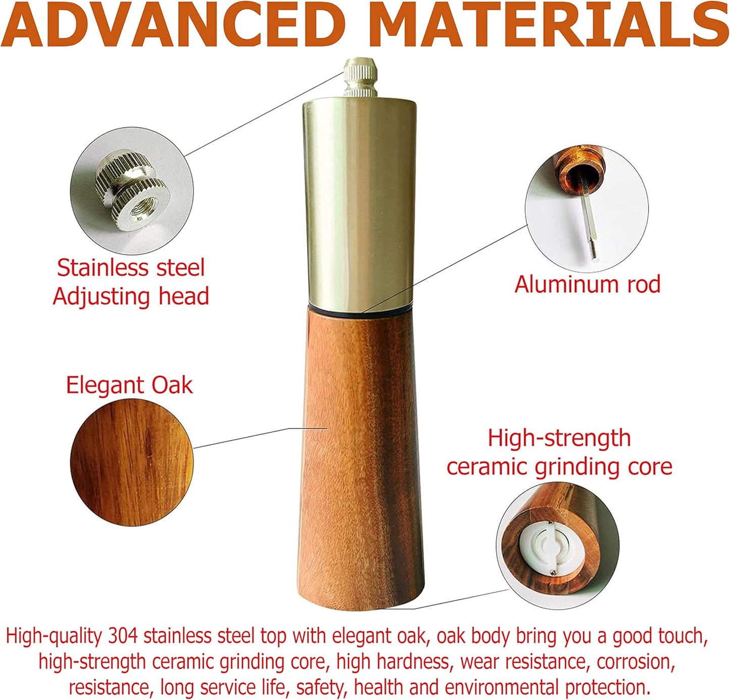 Dluxe Ave. KOCHIRAKOSO Gold Salt Shaker and Pepper Grinder SetStainless Steel Manual Salt Shaker and Pepper Mill