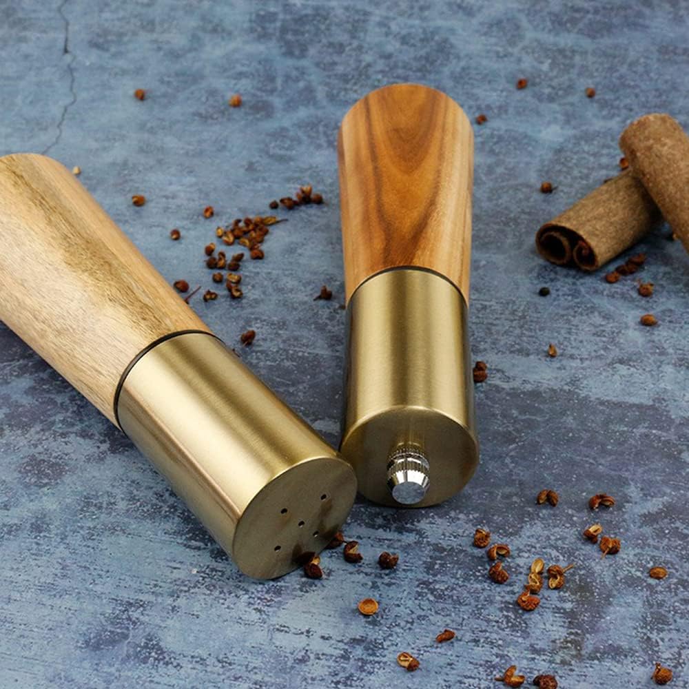 Dluxe Ave. KOCHIRAKOSO Gold Salt Shaker and Pepper Grinder SetStainless Steel Manual Salt Shaker and Pepper Mill