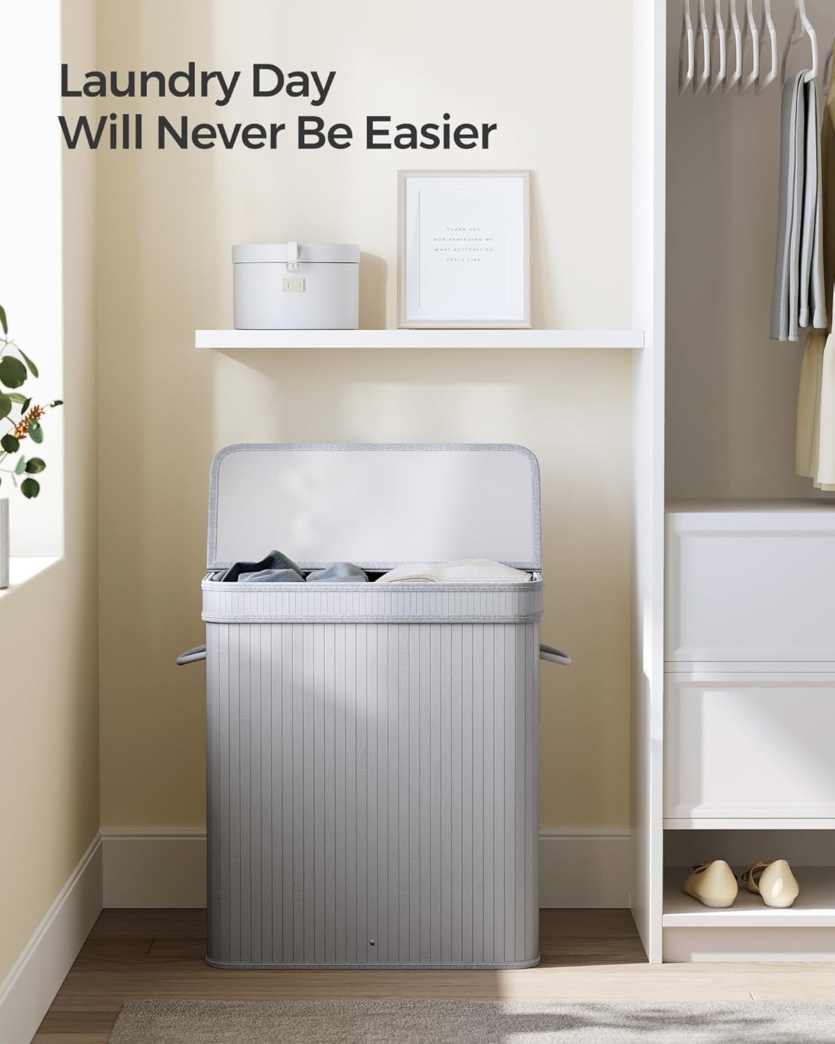 Dluxe Ave. SONGMICS Laundry Hamper with Lid Bamboo Laundry Basket Dove Gray ULCB063G01