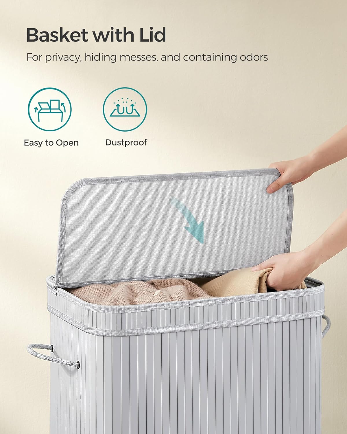 Dluxe Ave. SONGMICS Laundry Hamper with Lid Bamboo Laundry Basket Dove Gray ULCB063G01
