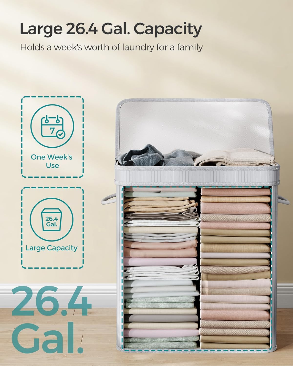 Dluxe Ave. SONGMICS Laundry Hamper with Lid Bamboo Laundry Basket Dove Gray ULCB063G01