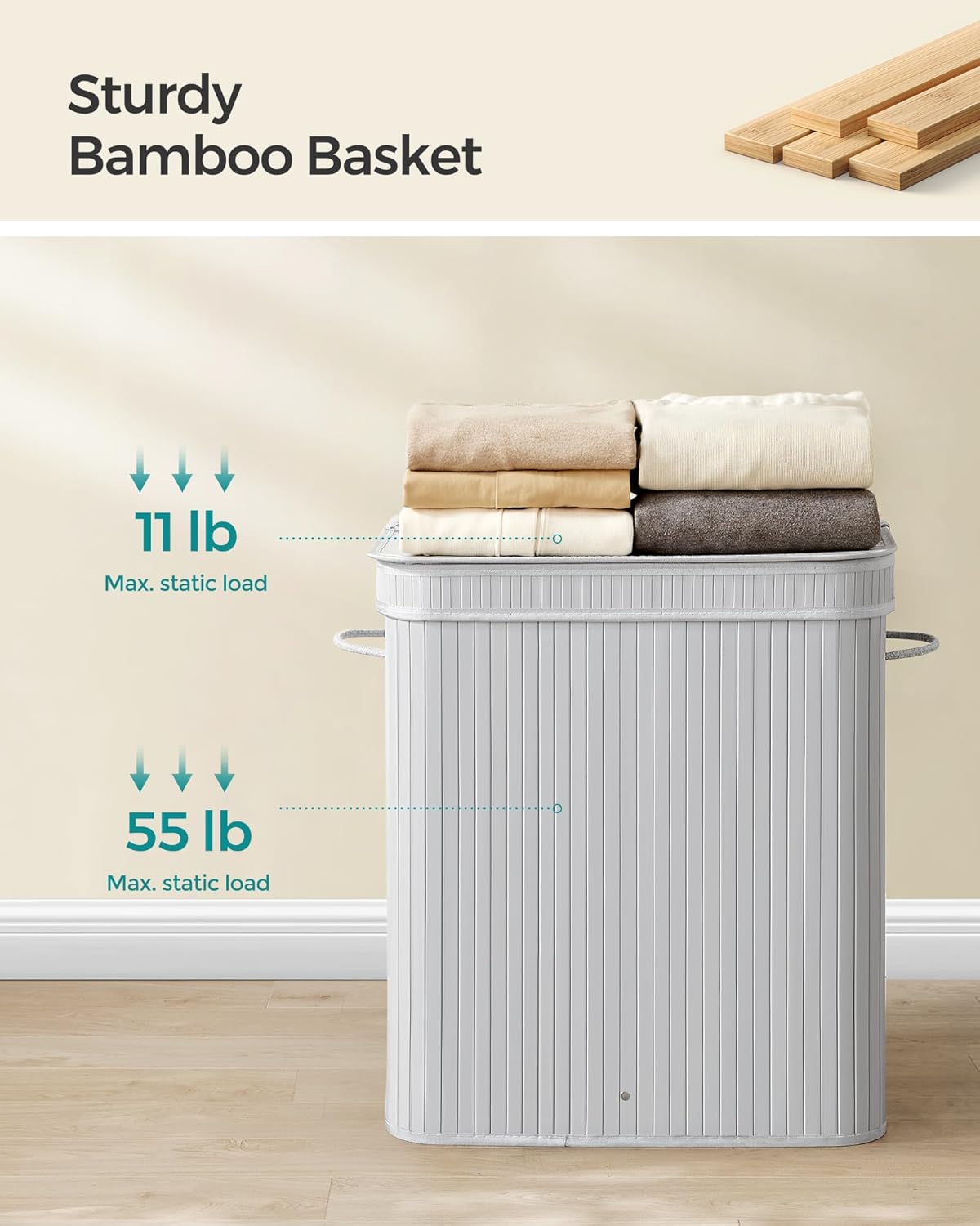 Dluxe Ave. SONGMICS Laundry Hamper with Lid Bamboo Laundry Basket Dove Gray ULCB063G01
