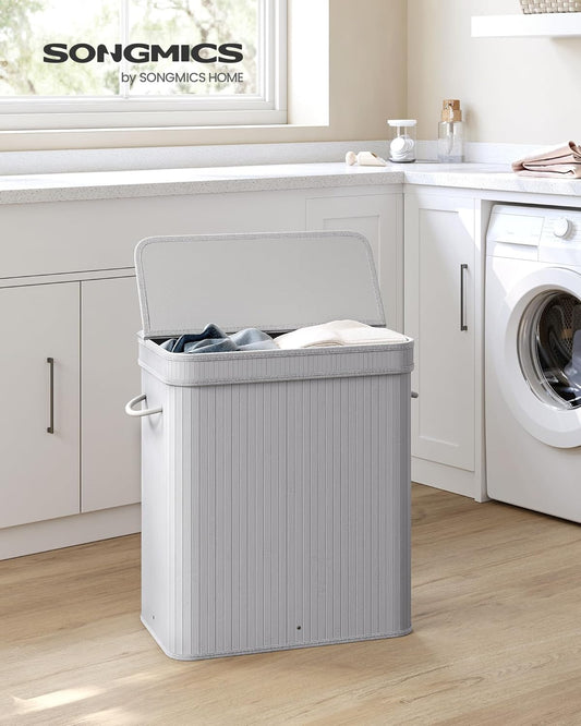 Dluxe Ave. SONGMICS Laundry Hamper with Lid Bamboo Laundry Basket Dove Gray ULCB063G01
