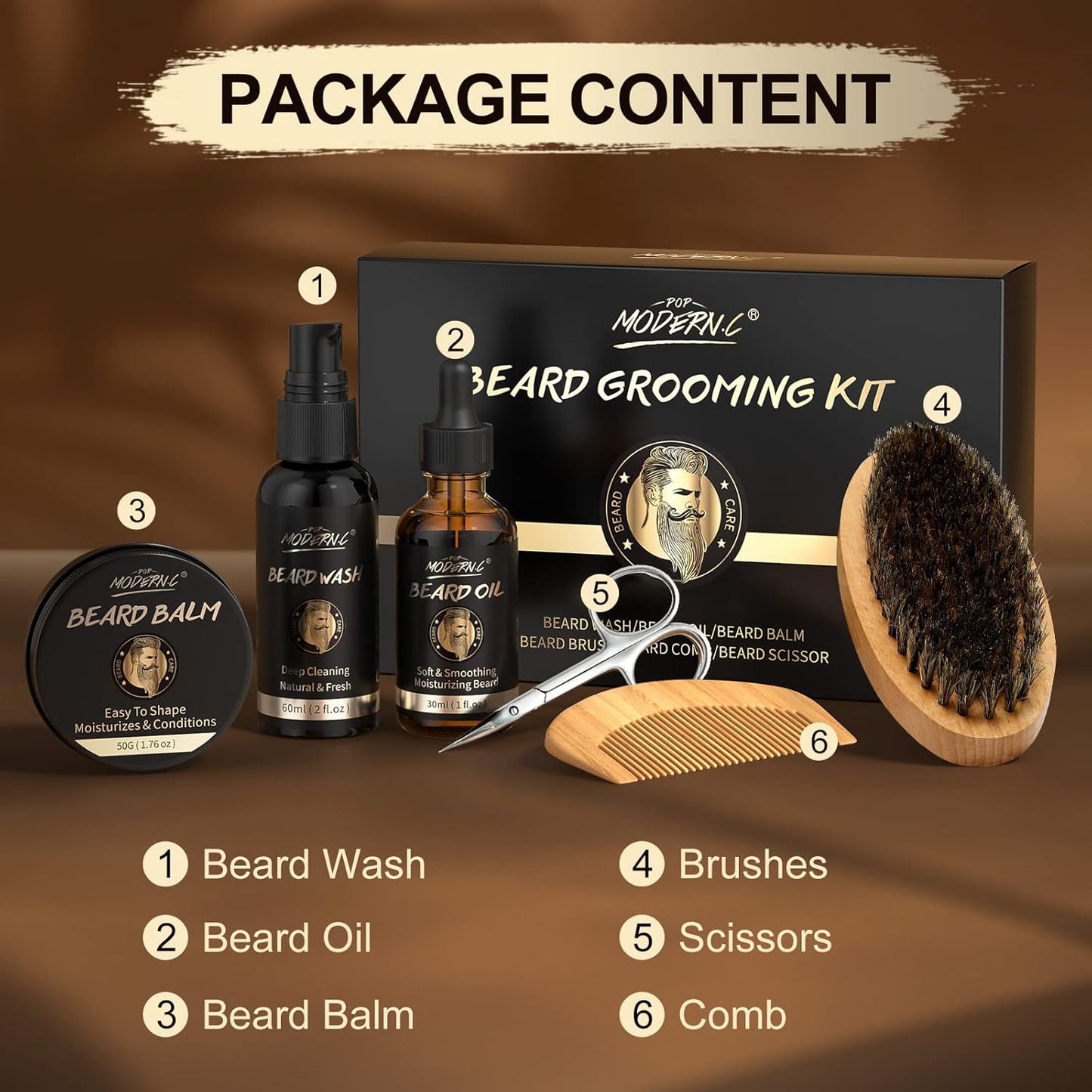 Dluxe Ave.  Beard Growth and Grooming Set - 6pcs  for Men