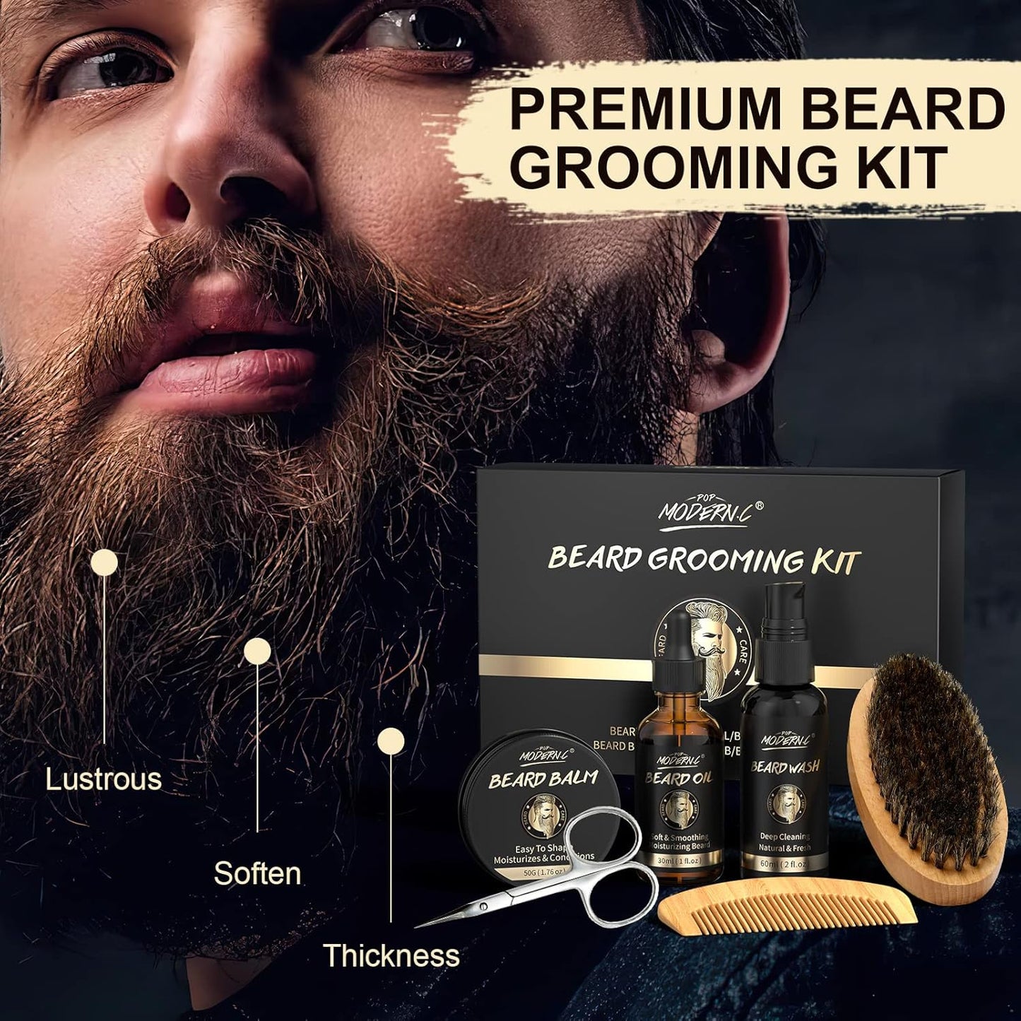 Dluxe Ave.  Beard Growth and Grooming Set - 6pcs  for Men