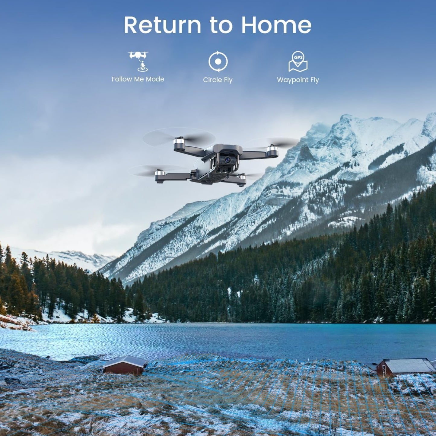 Dluxe Ave. Drones with Camera for Adults/ 4k HT50 Drone with Remote Control, Camera, GPS Quadcopter, Auto Return Follow Me Brushless