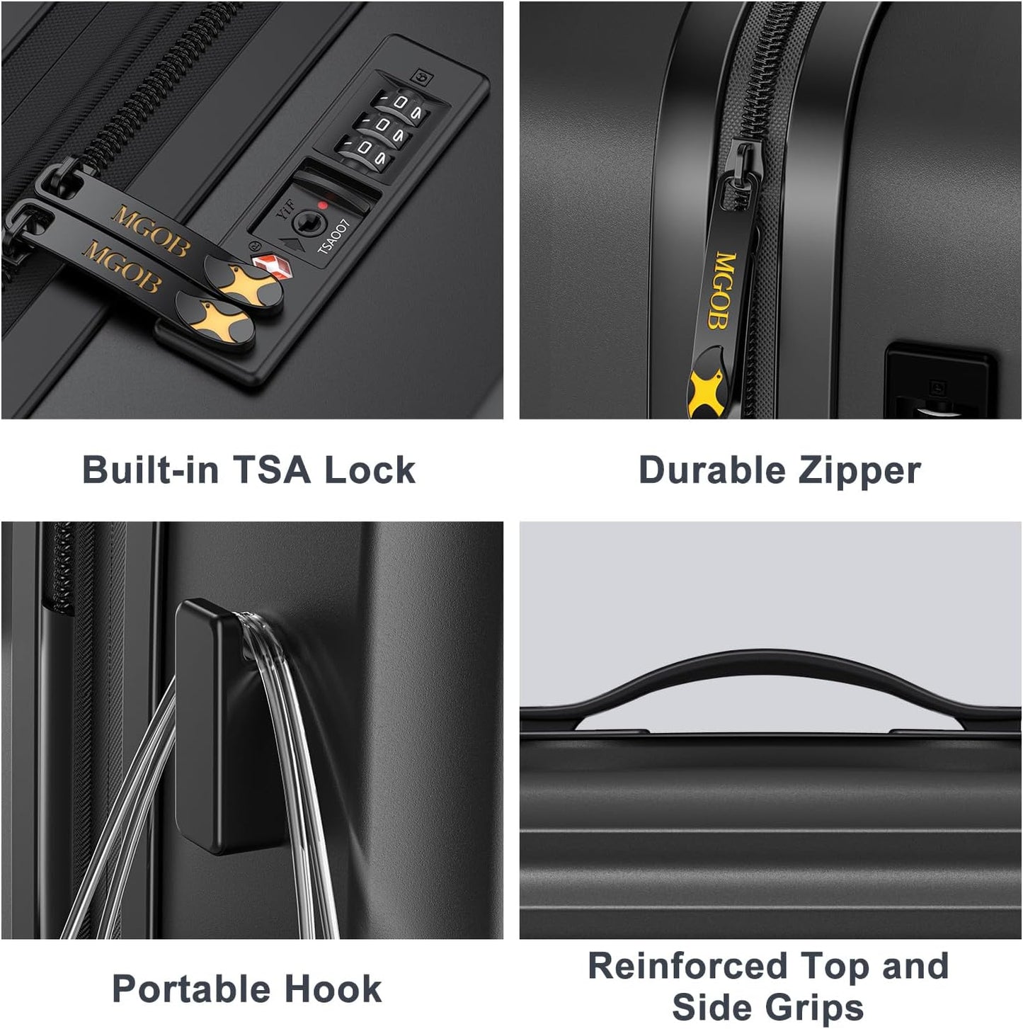 Dluxe Ave. Carry On Luggage/PC Hard Suitcase/Spinner Wheels/ Lightweight/TSA Approved (Black)22x14x9, 20 Inch