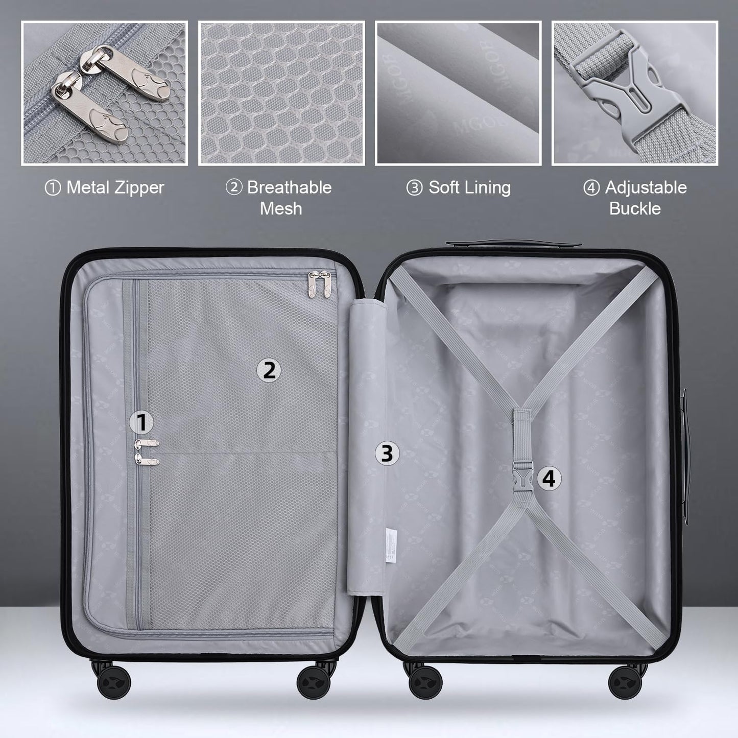 Dluxe Ave. Carry On Luggage/PC Hard Suitcase/Spinner Wheels/ Lightweight/TSA Approved (Black)22x14x9, 20 Inch