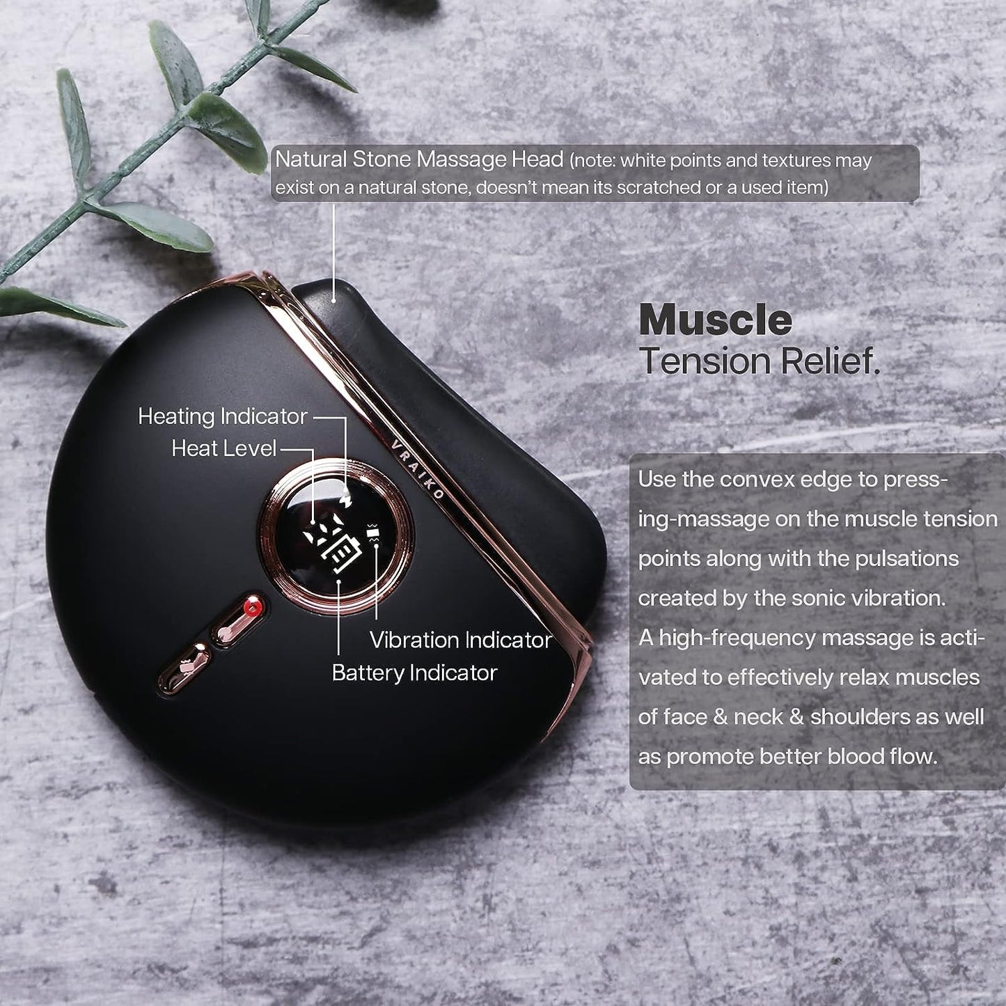 Dluxe Ave. VRAIKO Eclipse Gua Sha Facial Tools Face Sculpting Tool Electric Face Massager with 3-Level Heat & Vibration & 1000mAh Battery Anti-Aging Neck & Face Lift Wrinkle and Puffiness Reduction
