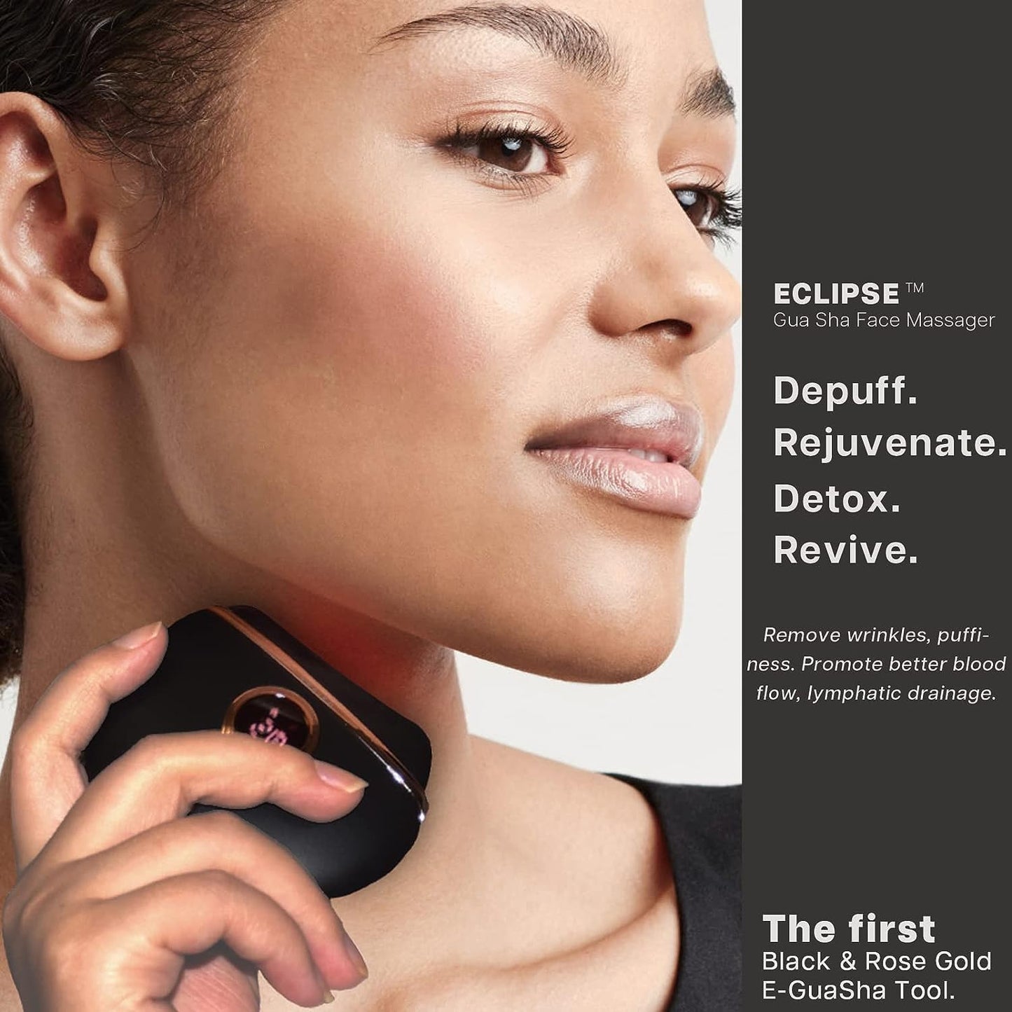 Dluxe Ave. VRAIKO Eclipse Gua Sha Facial Tools Face Sculpting Tool Electric Face Massager with 3-Level Heat & Vibration & 1000mAh Battery Anti-Aging Neck & Face Lift Wrinkle and Puffiness Reduction