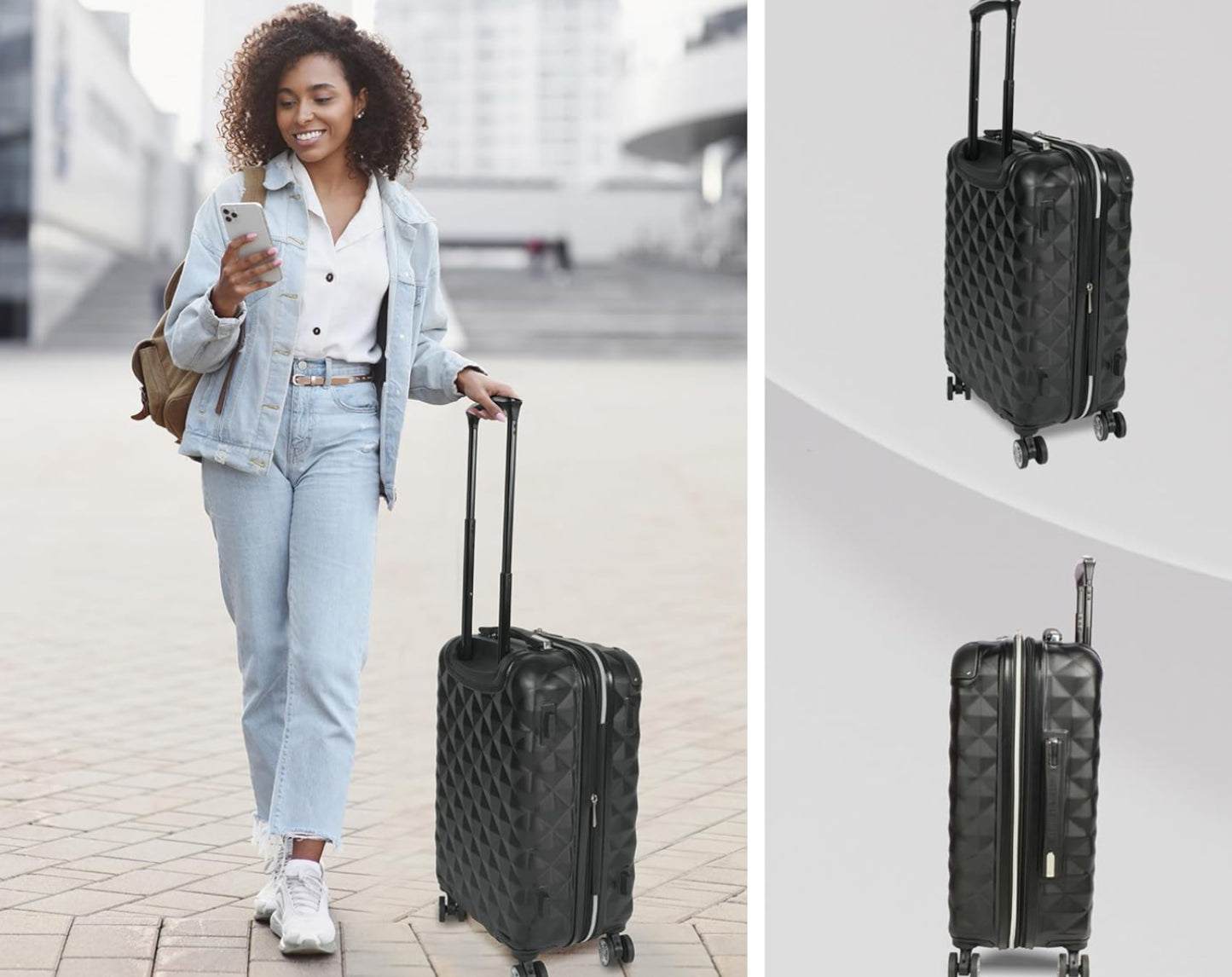 Dluxe Ave. Kenneth Cole Diamond Tower Collection/ Lightweight/ Hardside Expandable/ 8 Wheel Spinner/ (Black) 24-Inch