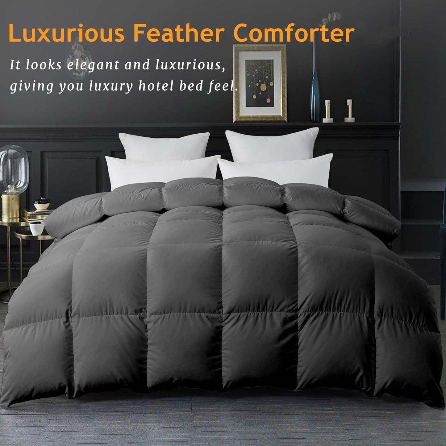 Dluxe Ave. ( TWIN ) Comforter Filled with Feather & Down fiber All Season/ Luxurious Hotel Style Bedding/ Ultra Soft 100% Cotton/ Grey 68x90 Inch