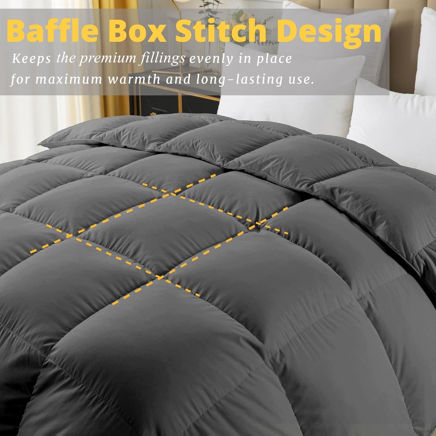 Dluxe Ave. ( TWIN ) Comforter Filled with Feather & Down fiber All Season/ Luxurious Hotel Style Bedding/ Ultra Soft 100% Cotton/ Grey 68x90 Inch