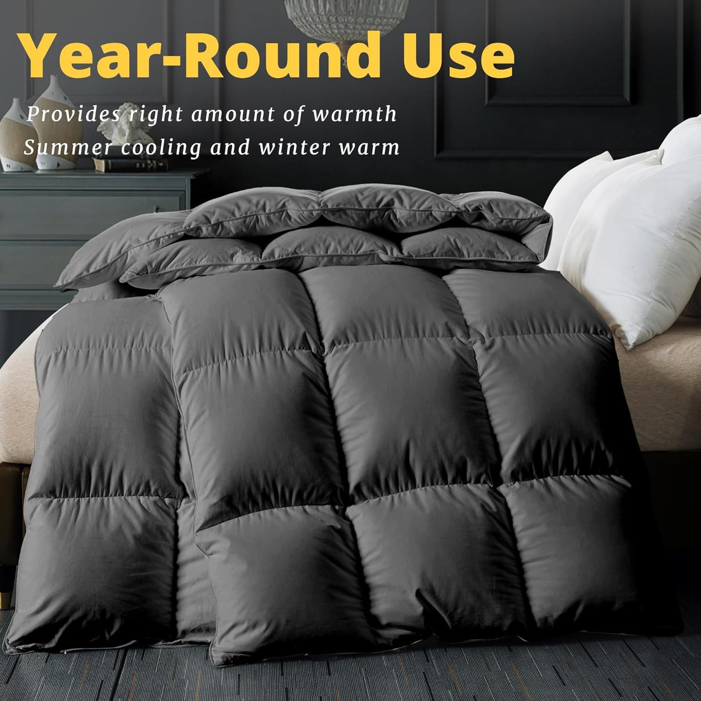 Dluxe Ave. ( TWIN ) Comforter Filled with Feather & Down fiber All Season/ Luxurious Hotel Style Bedding/ Ultra Soft 100% Cotton/ Grey 68x90 Inch