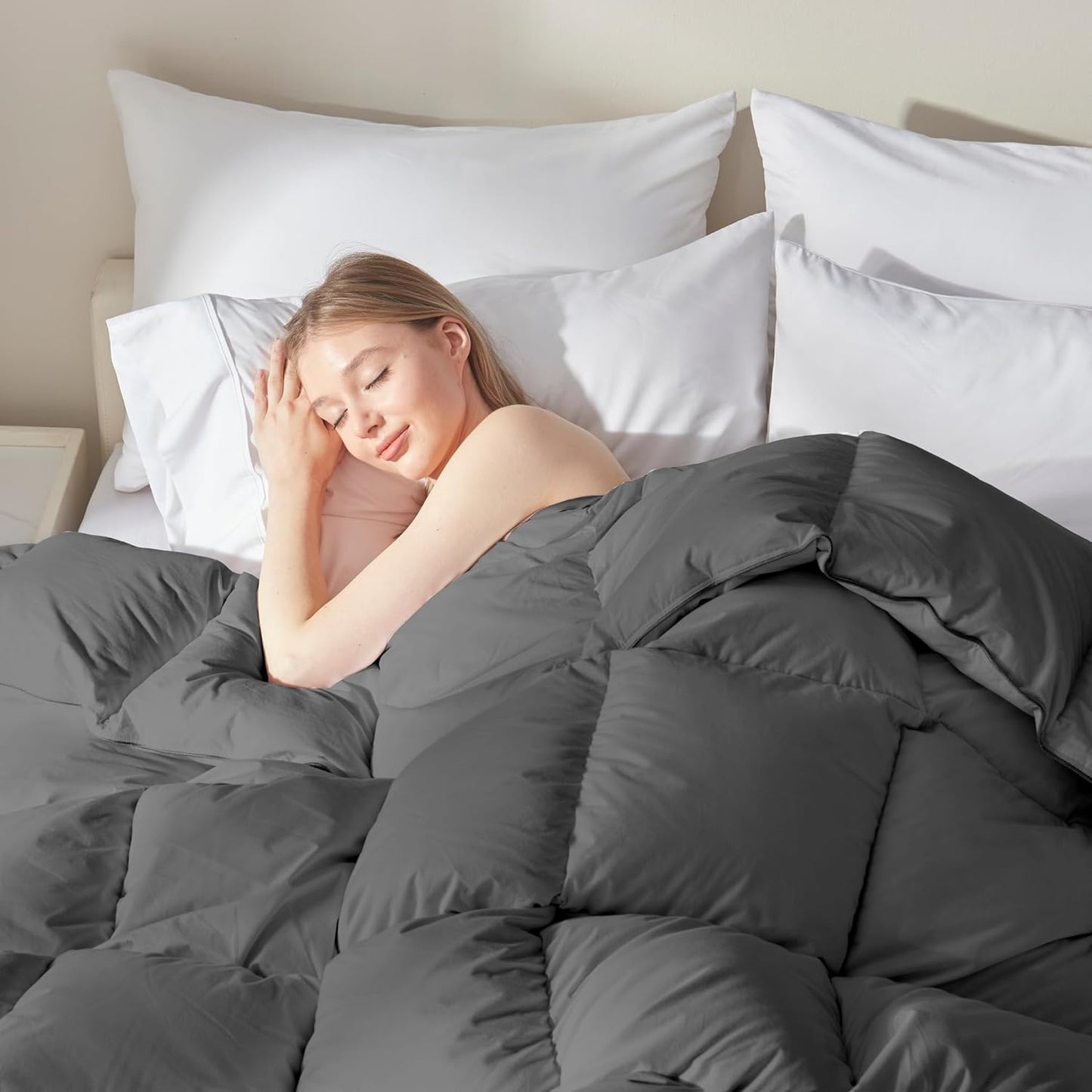 Dluxe Ave. ( TWIN ) Comforter Filled with Feather & Down fiber All Season/ Luxurious Hotel Style Bedding/ Ultra Soft 100% Cotton/ Grey 68x90 Inch