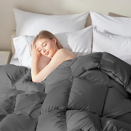 Dluxe Ave. ( TWIN ) Comforter Filled with Feather & Down fiber All Season/ Luxurious Hotel Style Bedding/ Ultra Soft 100% Cotton/ Grey 68x90 Inch