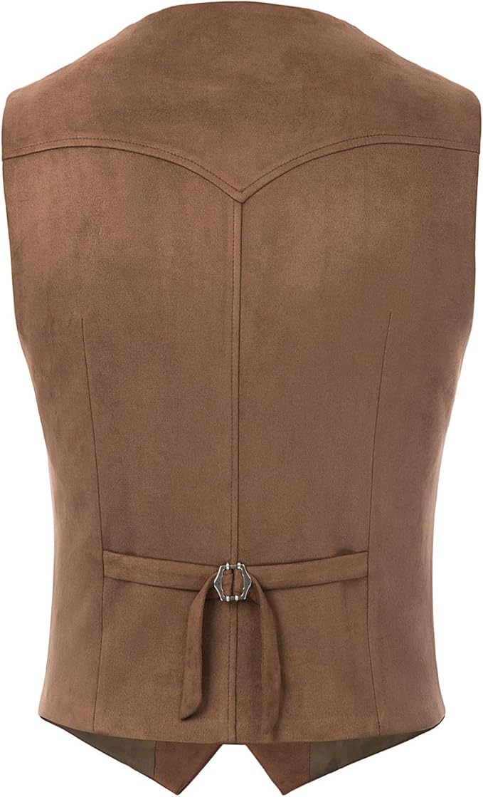 Dluxe Ave. (MEDIUM) Mens Suede Leather Suit Vest/ Casual Western Vest/ Brown