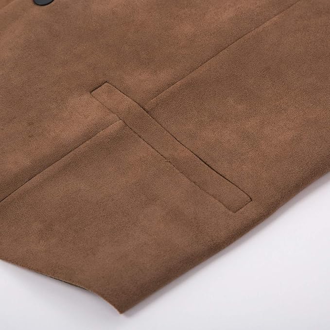 Dluxe Ave. (MEDIUM) Mens Suede Leather Suit Vest/ Casual Western Vest/ Brown
