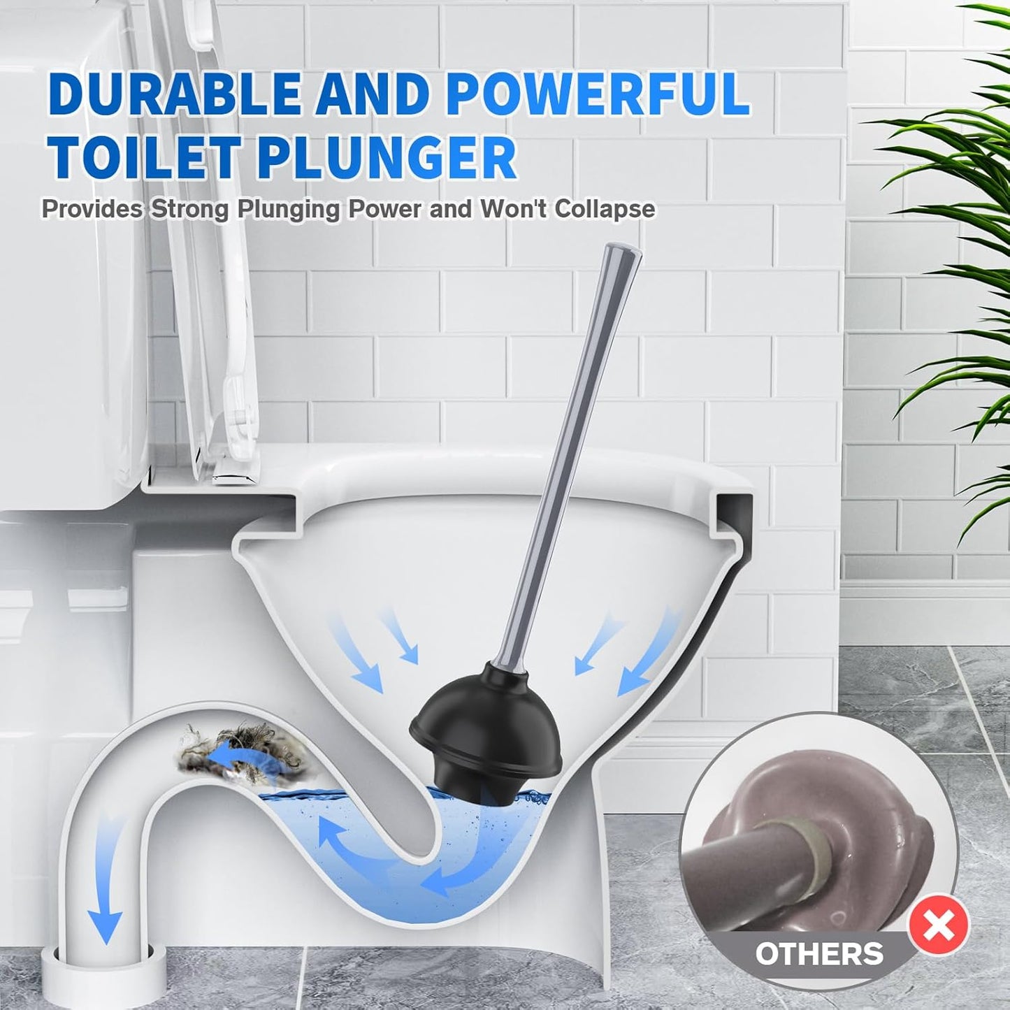 Dluxe Ave. Toilet Plunger and Brush Silicone Bowl Brush and Heavy Duty Toilet Plunger Set with Ventilated Holder 2-in-1 Toilet Brush and Plunger Combo for Bathroom Cleaning (Gray 1 Set)
