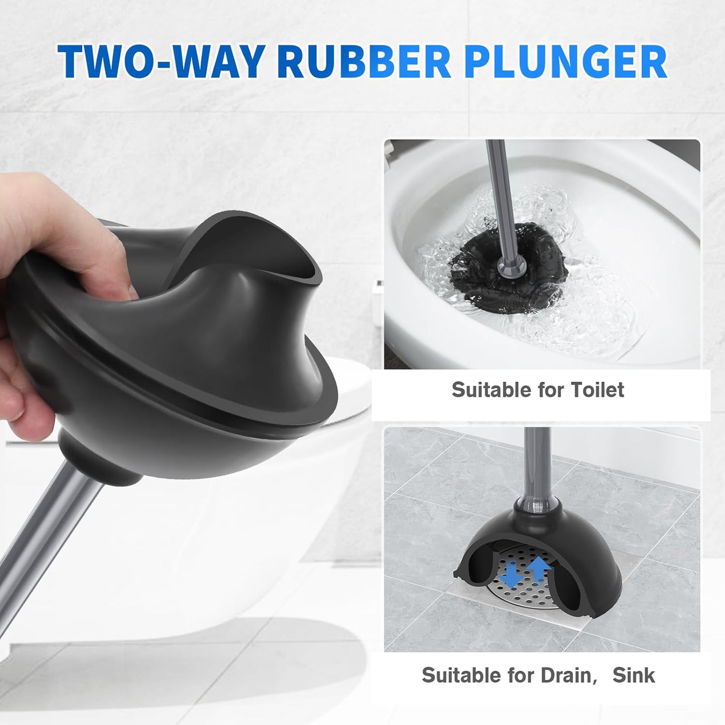 Dluxe Ave. Toilet Plunger and Brush Silicone Bowl Brush and Heavy Duty Toilet Plunger Set with Ventilated Holder 2-in-1 Toilet Brush and Plunger Combo for Bathroom Cleaning (Gray 1 Set)