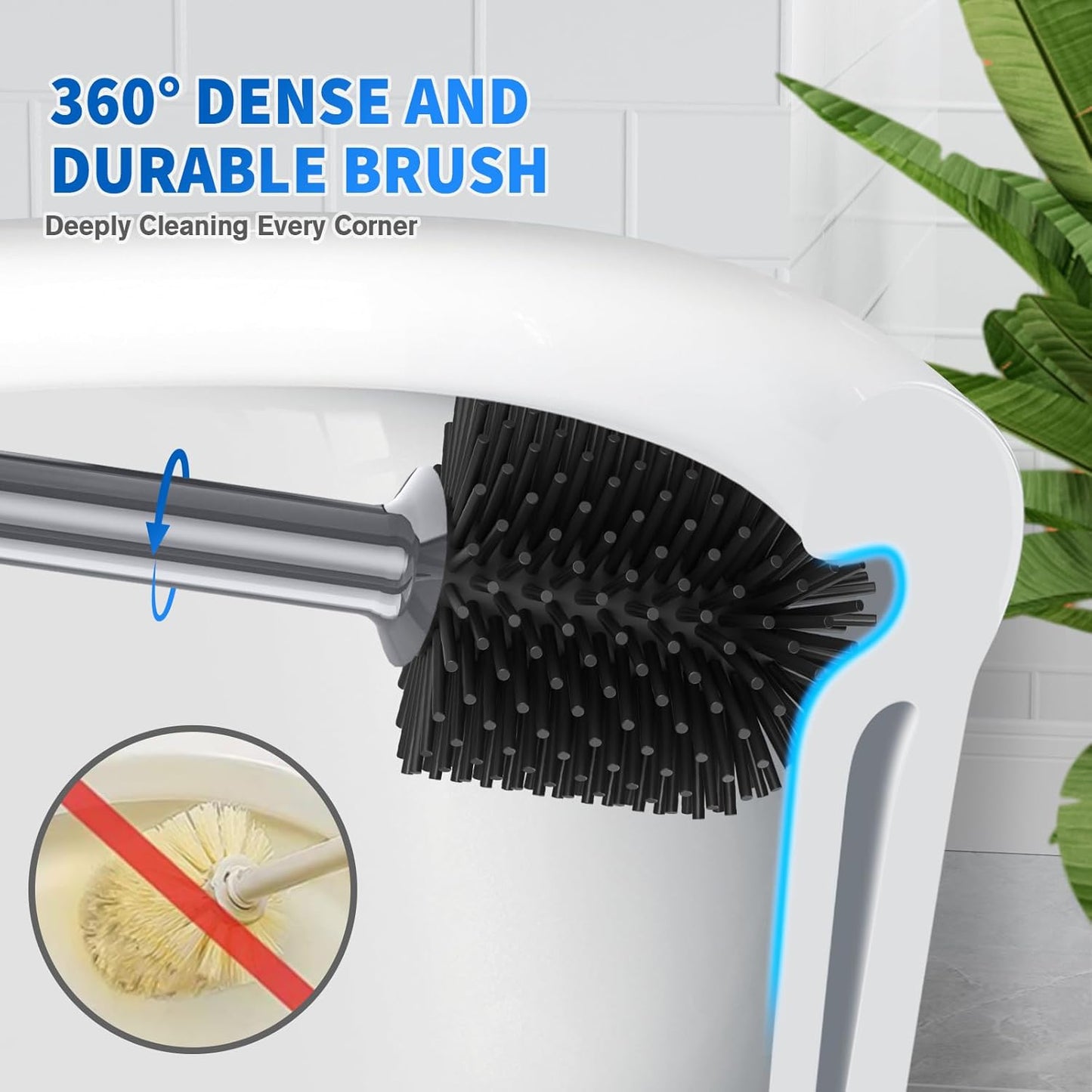 Dluxe Ave. Toilet Plunger and Brush Silicone Bowl Brush and Heavy Duty Toilet Plunger Set with Ventilated Holder 2-in-1 Toilet Brush and Plunger Combo for Bathroom Cleaning (Gray 1 Set)
