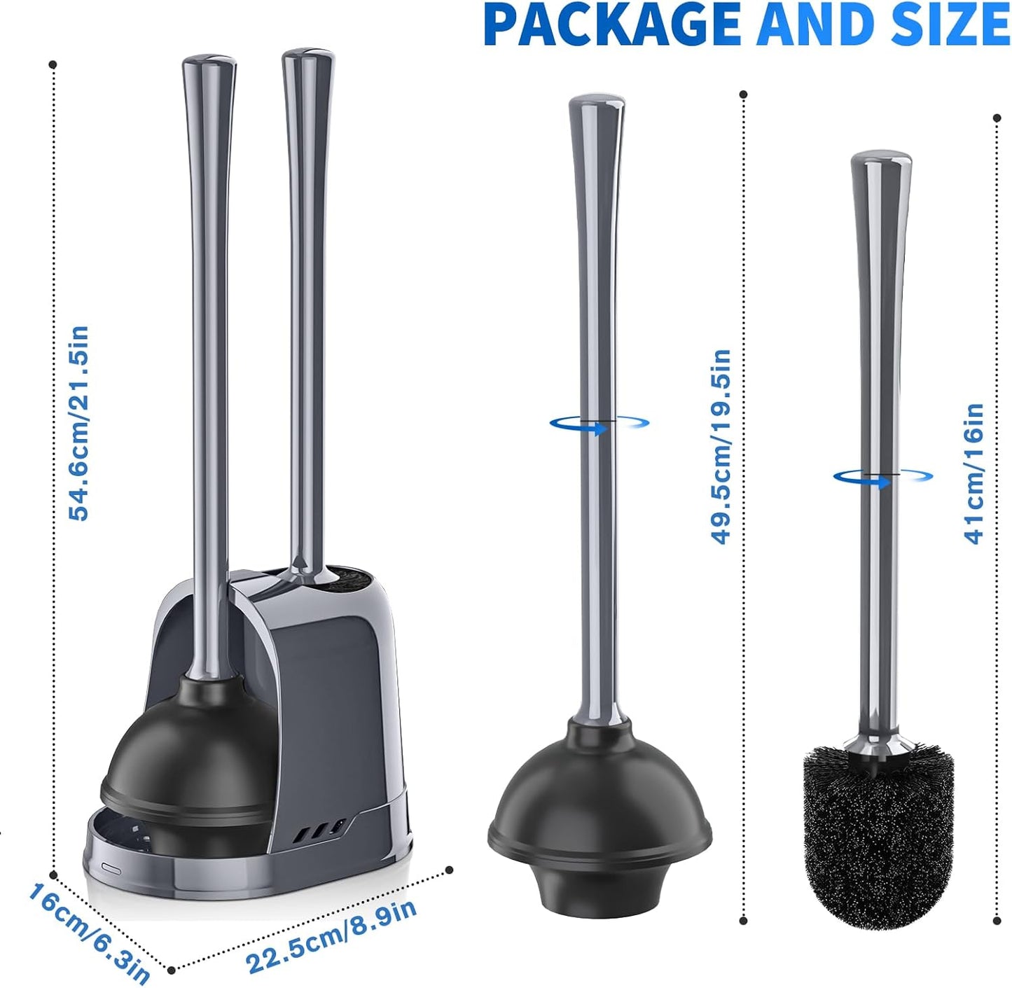 Dluxe Ave. Toilet Plunger and Brush Silicone Bowl Brush and Heavy Duty Toilet Plunger Set with Ventilated Holder 2-in-1 Toilet Brush and Plunger Combo for Bathroom Cleaning (Gray 1 Set)