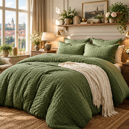 Dluxe Ave. (FULL) 7 Pcs Comforter Set/ Bed in a Bag/ Olive Green