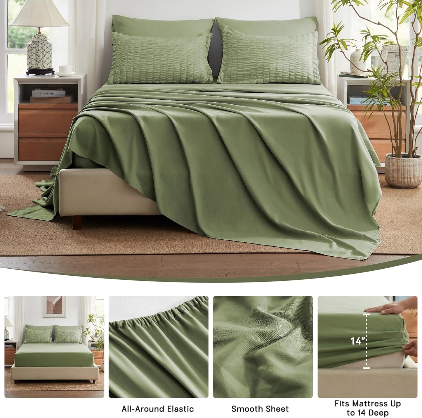 Dluxe Ave. ( FULL ) 7 Pcs Comforter Set/ Seersucker Bed in a Bag/ Olive Green