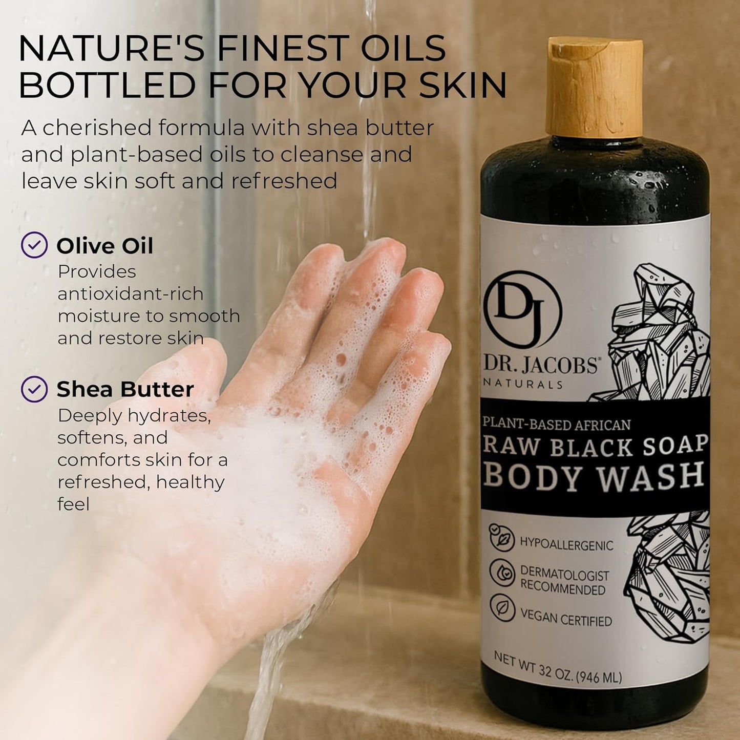 Dluxe Ave. Dr Jacobs Naturals Authentic African Raw Black Soap All-In-One Cleanser for Face Wash Sensitive Skin Body Wash Shampoo Shaving Soap 32oz 2pk