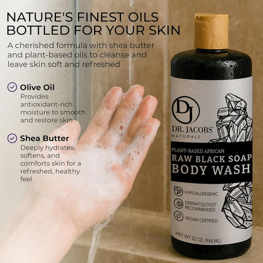 Dluxe Ave. Dr Jacobs Naturals Authentic African Raw Black Soap All-In-One Cleanser for Face Wash Sensitive Skin Body Wash Shampoo Shaving Soap 32oz 2pk