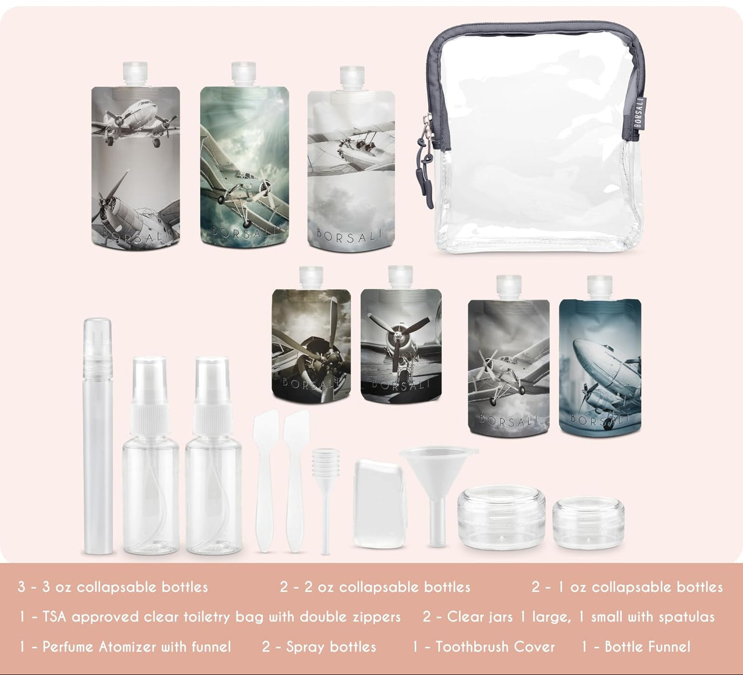Dluxe Ave. Travel Bottles for Toiletries/ TSA Approved 3 oz/ 18 Piece Set/  Gray