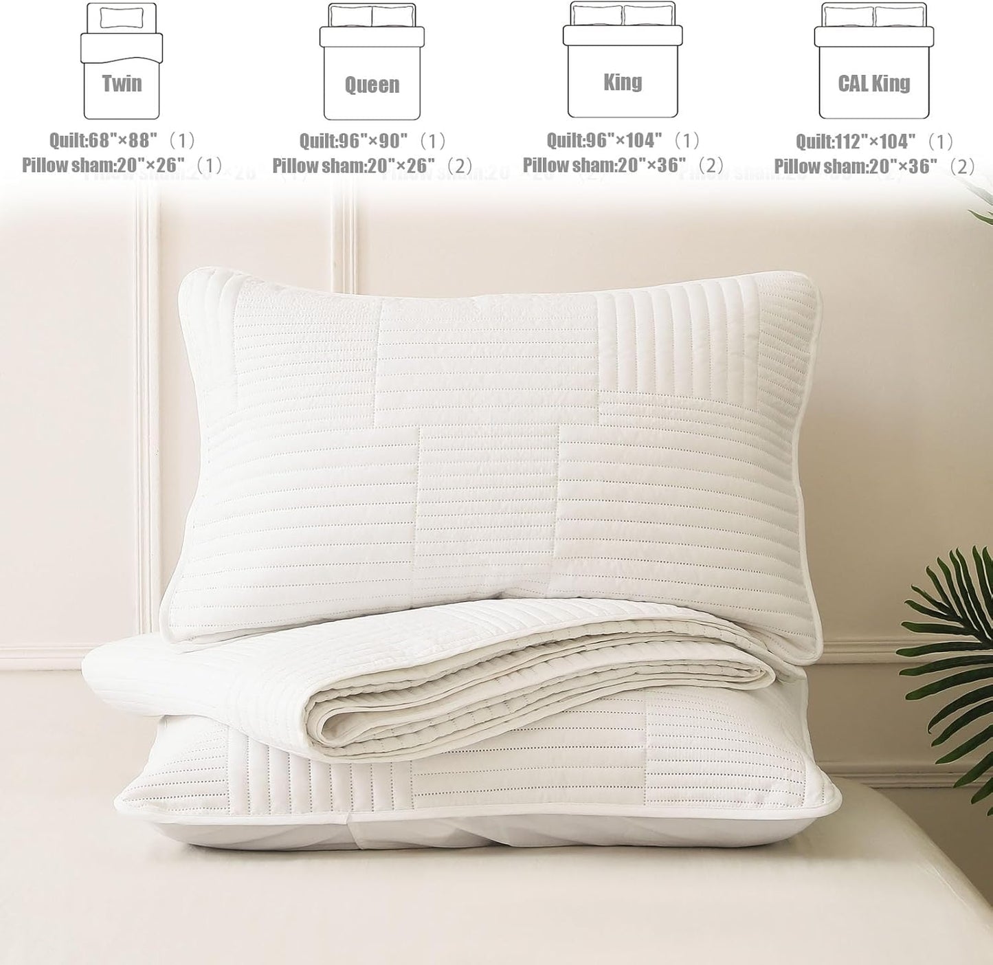 Dluxe Ave. ( KING ) 3 Pcs Ultra Soft Quilt Bedding Set/Lightweight Bedspreads for All Seasons/ White