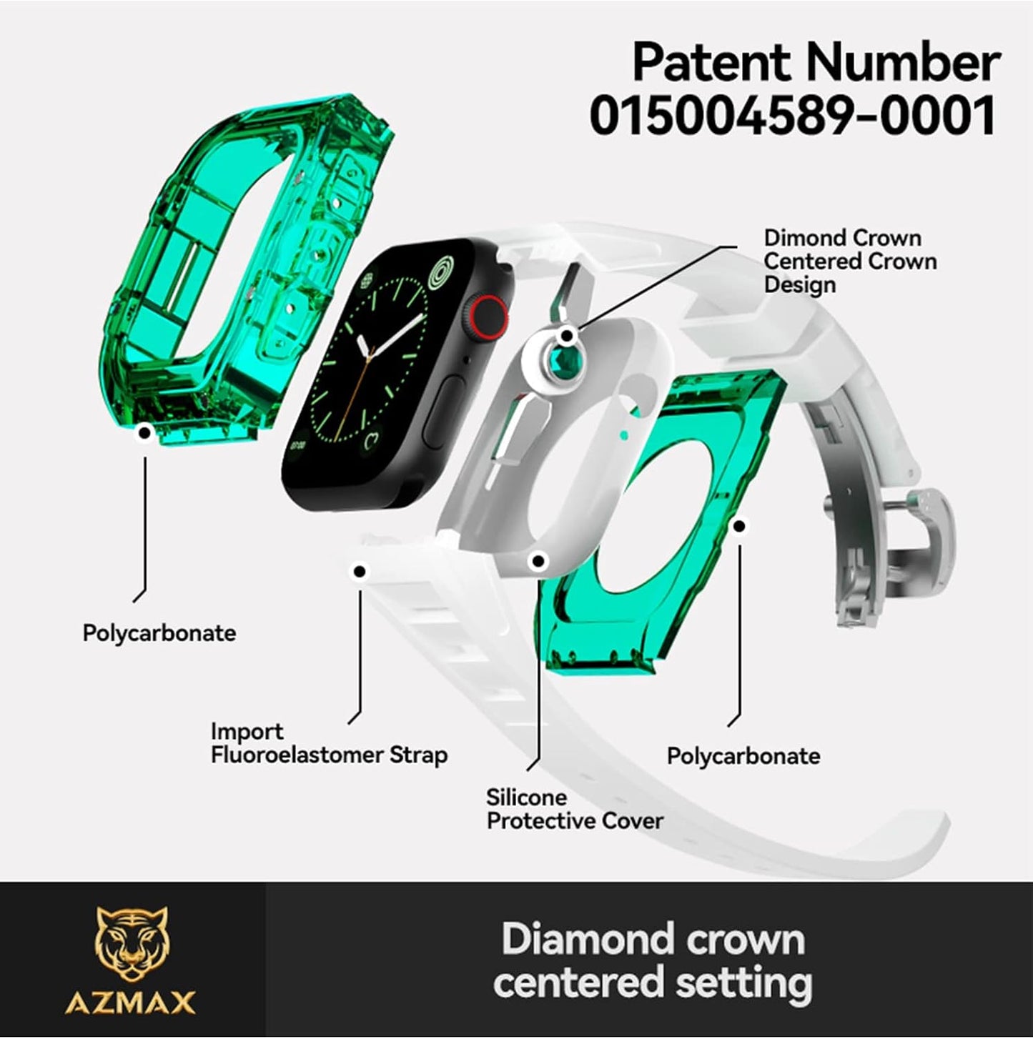 Dluxe Ave. Xmenzi for Apple Watch Band 44mm/45mm Crystal Transparent CaseMen Rugged Case and Fluorine Rubber Wristband Compatible Apple Series iWatch 8 7 6 5 4 SEWatch Transparent Case(44mm/45mm/black)