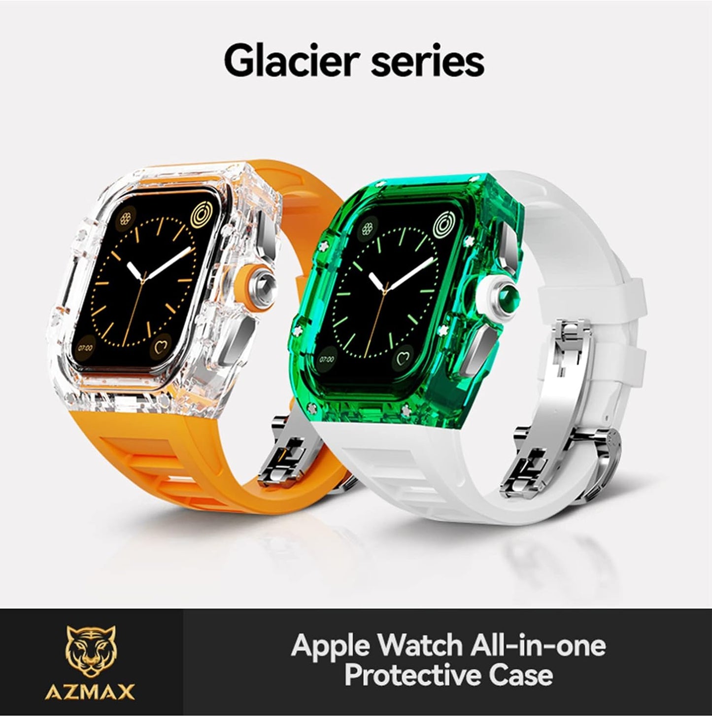 Dluxe Ave. Xmenzi for Apple Watch Band 44mm/45mm Crystal Transparent CaseMen Rugged Case and Fluorine Rubber Wristband Compatible Apple Series iWatch 8 7 6 5 4 SEWatch Transparent Case(44mm/45mm/black)