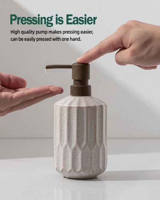 Dluxe Ave. 16 Oz Luxurious Hand soap Dispenser for Bathroom / Ceramic, with Plastic Pump (Wooden Color Pump)