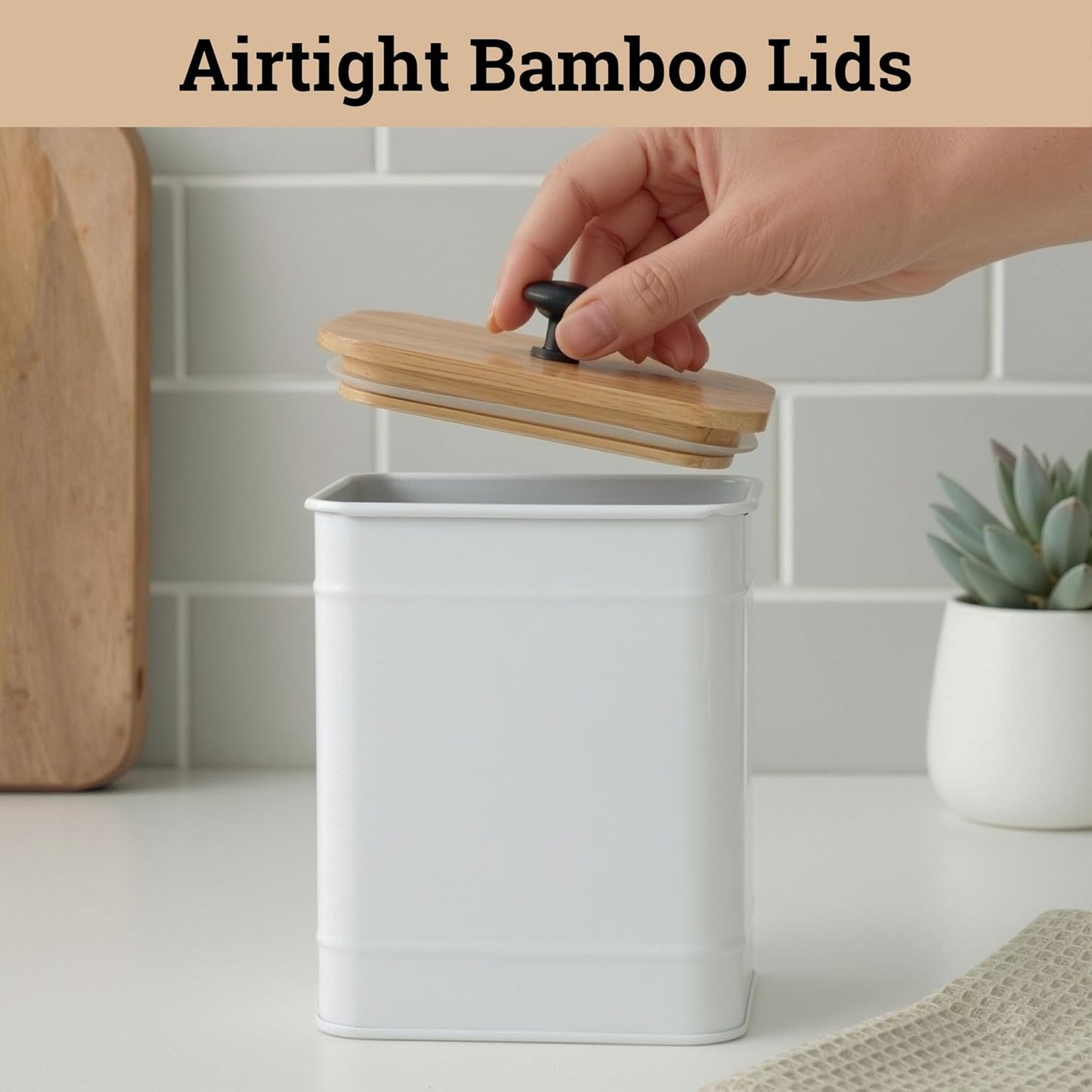 Dluxe Ave. Kitchen Canisters for Countertop Set of 4 with Customizable Chalkboard Labels & Marker Pen - Big Iron Kitchen Canisters with Airtight Lids - Canisters Sets for the Kitchen - White Kitchen Canister Set
