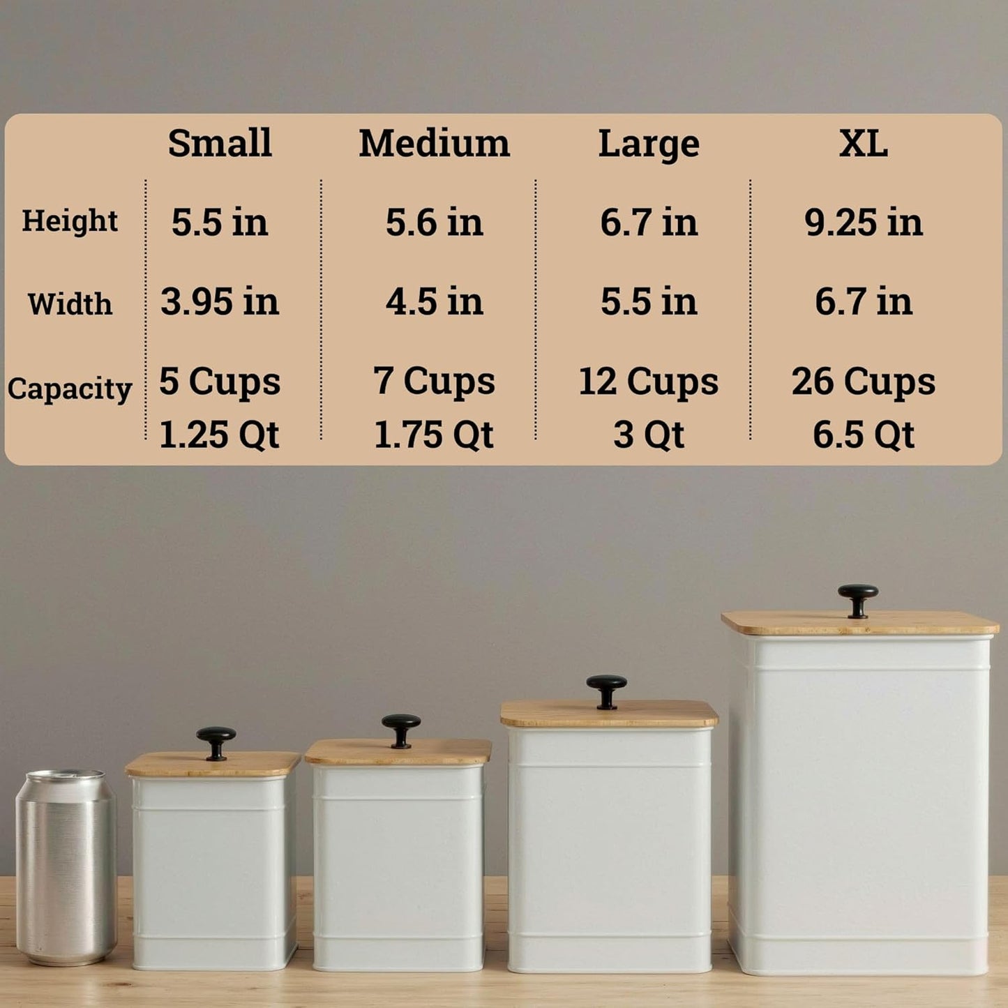 Dluxe Ave. Kitchen Canisters for Countertop Set of 4 with Customizable Chalkboard Labels & Marker Pen - Big Iron Kitchen Canisters with Airtight Lids - Canisters Sets for the Kitchen - White Kitchen Canister Set